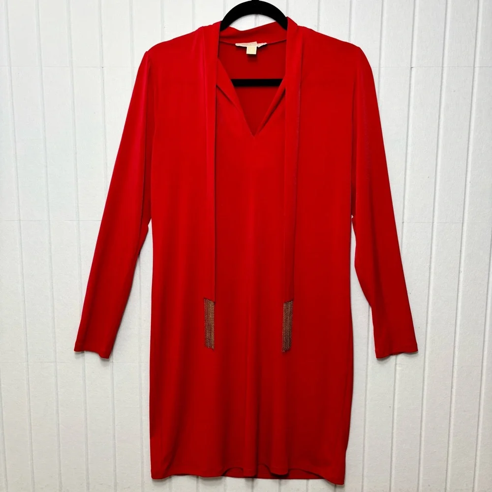 Michael Kors Vibrant Red Stretch‎ Long Sleeve Knee Length Dress Size M
